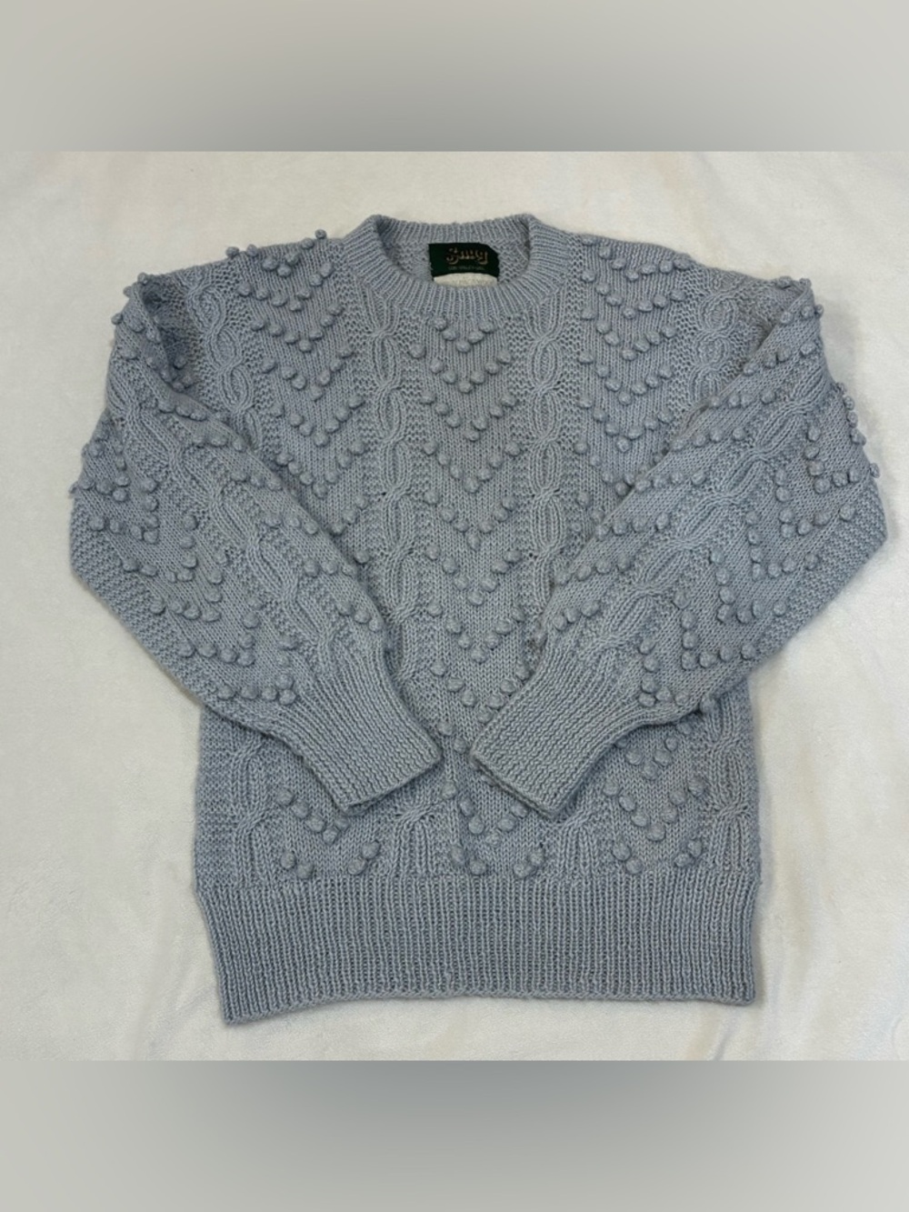 Vintage SNUG Alpaca Wool Sweater Hand Knit Peru Sun Valley Vail Bobble Popcorn L